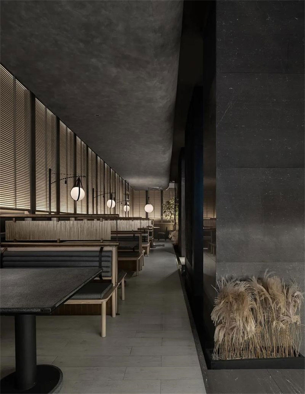 簡約風格日本料理鐵板燒餐廳裝修設計原木色百葉窗