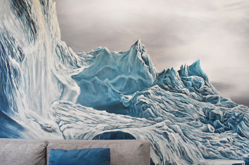 深圳鹽田區現代中式風格辦公室裝修設計藍色冰川藝術畫